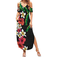 Hawaiian Tropical Flowers and Maile Pikake Summer Maxi Dress Polynesian Tribal Pattern Black Color LT03 Women Black - Polynesian Pride