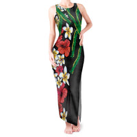 Hawaiian Tropical Flowers and Maile Pikake Tank Maxi Dress Polynesian Tribal Pattern Black Color LT03 Women Black - Polynesian Pride