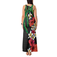 Hawaiian Tropical Flowers and Maile Pikake Tank Maxi Dress Polynesian Tribal Pattern Black Color LT03 - Polynesian Pride