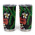 Hawaiian Tropical Flowers and Maile Pikake Tumbler Cup Polynesian Tribal Pattern Black Color