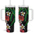 Hawaiian Tropical Flowers and Maile Pikake Tumbler With Handle Polynesian Tribal Pattern Black Color