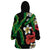 Hawaiian Tropical Flowers and Maile Pikake Wearable Blanket Hoodie Polynesian Tribal Pattern Black Color