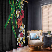 Hawaiian Tropical Flowers and Maile Pikake Window Curtain Polynesian Tribal Pattern Black Color LT03 - Polynesian Pride