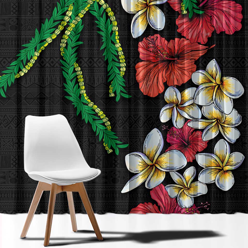 Hawaiian Tropical Flowers and Maile Pikake Window Curtain Polynesian Tribal Pattern Black Color LT03 - Polynesian Pride