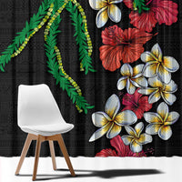 Hawaiian Tropical Flowers and Maile Pikake Window Curtain Polynesian Tribal Pattern Black Color LT03 - Polynesian Pride