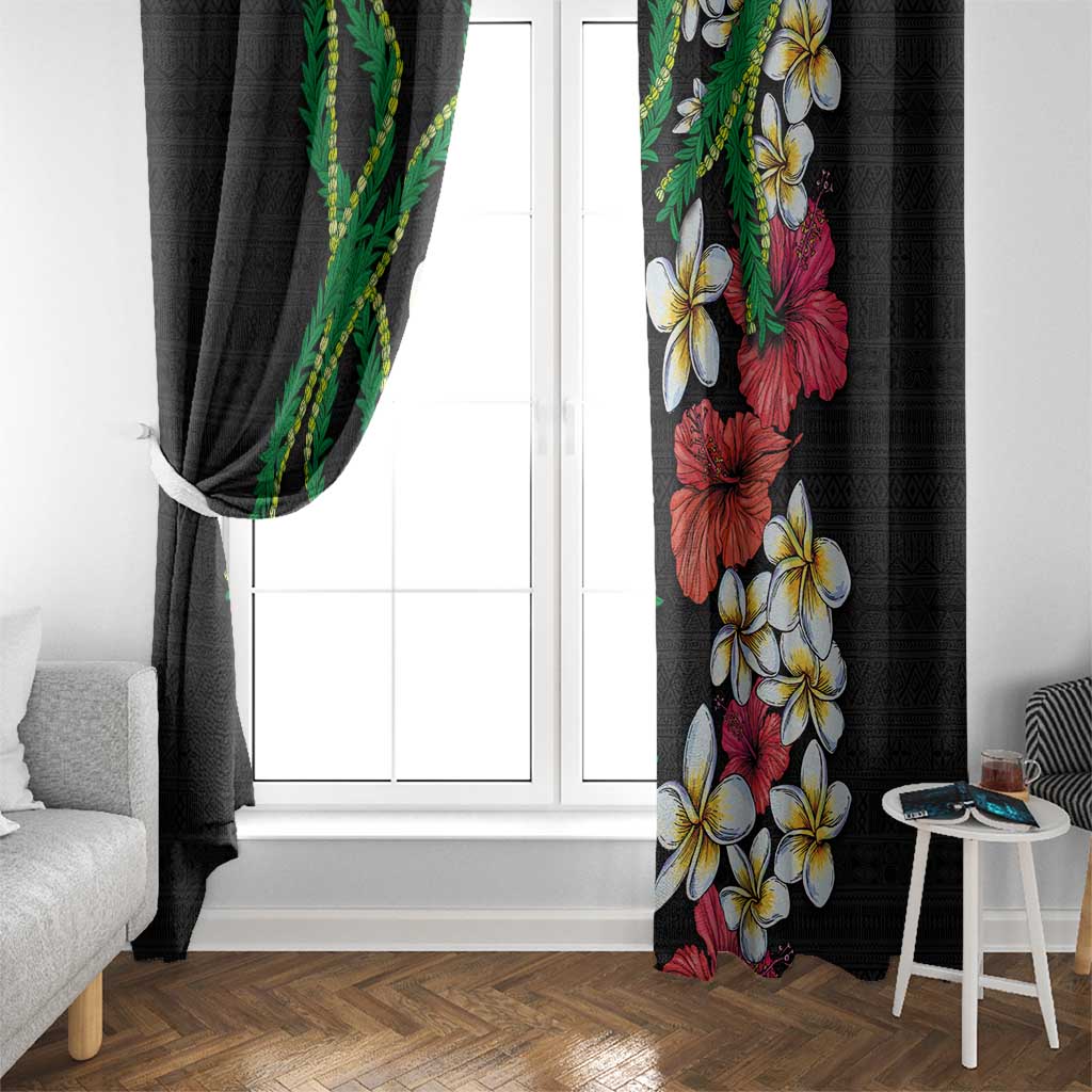Hawaiian Tropical Flowers and Maile Pikake Window Curtain Polynesian Tribal Pattern Black Color LT03 - Polynesian Pride