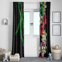Hawaiian Tropical Flowers and Maile Pikake Window Curtain Polynesian Tribal Pattern Black Color LT03 - Polynesian Pride
