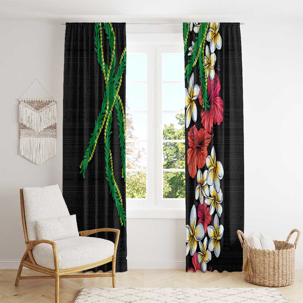 Hawaiian Tropical Flowers and Maile Pikake Window Curtain Polynesian Tribal Pattern Black Color LT03 - Polynesian Pride