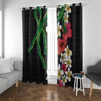 Hawaiian Tropical Flowers and Maile Pikake Window Curtain Polynesian Tribal Pattern Black Color LT03 With Grommets Black - Polynesian Pride