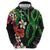 Hawaiian Tropical Flowers and Maile Pikake Zip Hoodie Polynesian Tribal Pattern Black Color