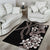 Hawaiian Tropical Flowers and Maile Pikake Area Rug Polynesian Tribal Pattern Grayscale Mode