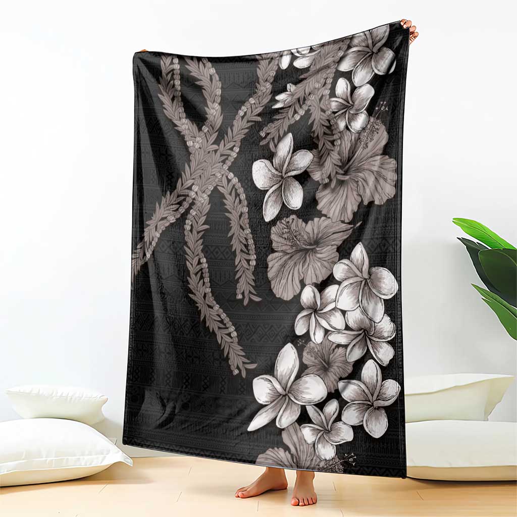 Hawaiian Tropical Flowers and Maile Pikake Blanket Polynesian Tribal Pattern Grayscale Mode LT03 - Polynesian Pride