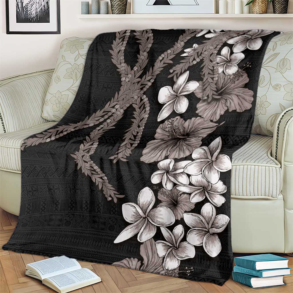 Hawaiian Tropical Flowers and Maile Pikake Blanket Polynesian Tribal Pattern Grayscale Mode LT03 - Polynesian Pride