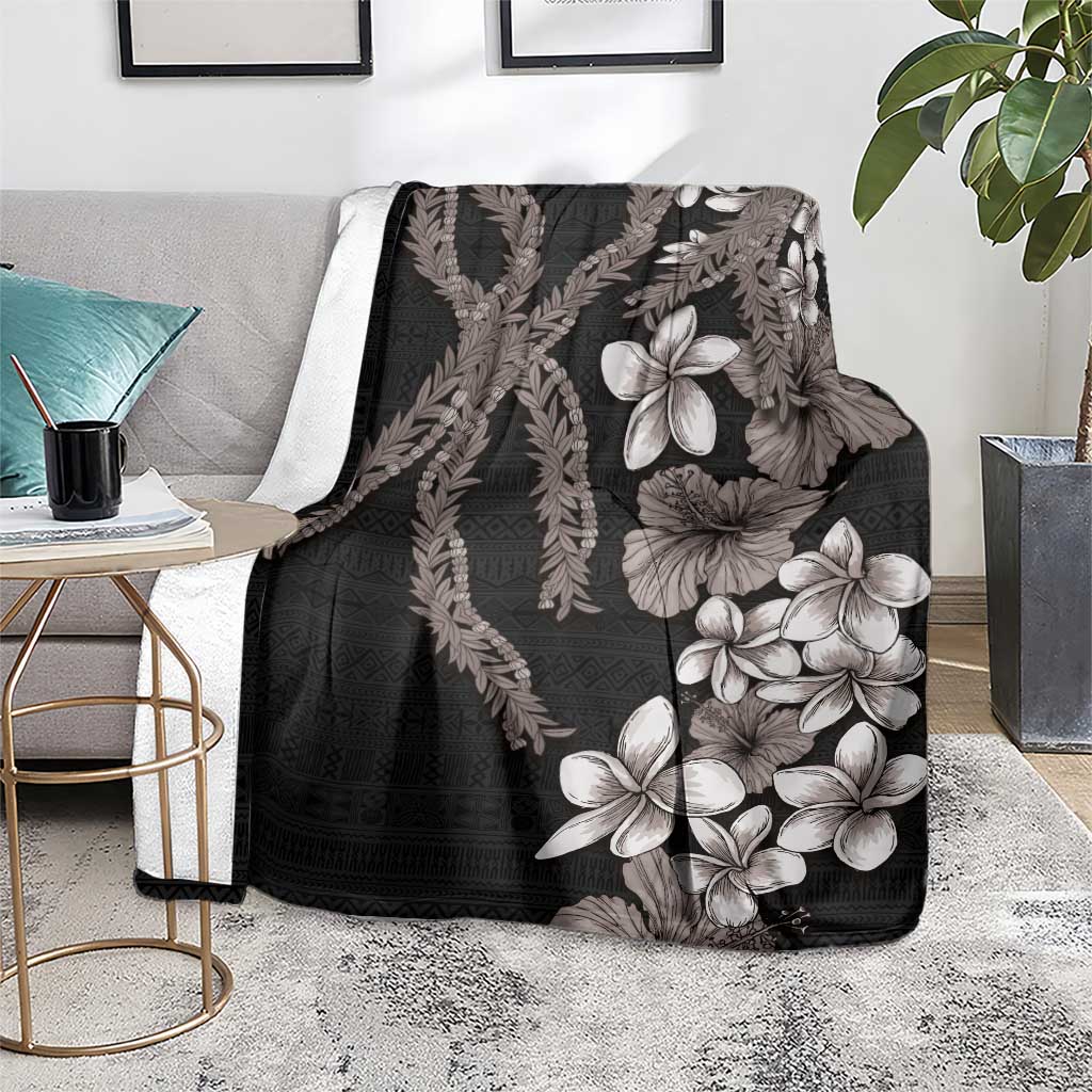 Hawaiian Tropical Flowers and Maile Pikake Blanket Polynesian Tribal Pattern Grayscale Mode LT03 - Polynesian Pride