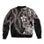 Hawaiian Tropical Flowers and Maile Pikake Bomber Jacket Polynesian Tribal Pattern Grayscale Mode