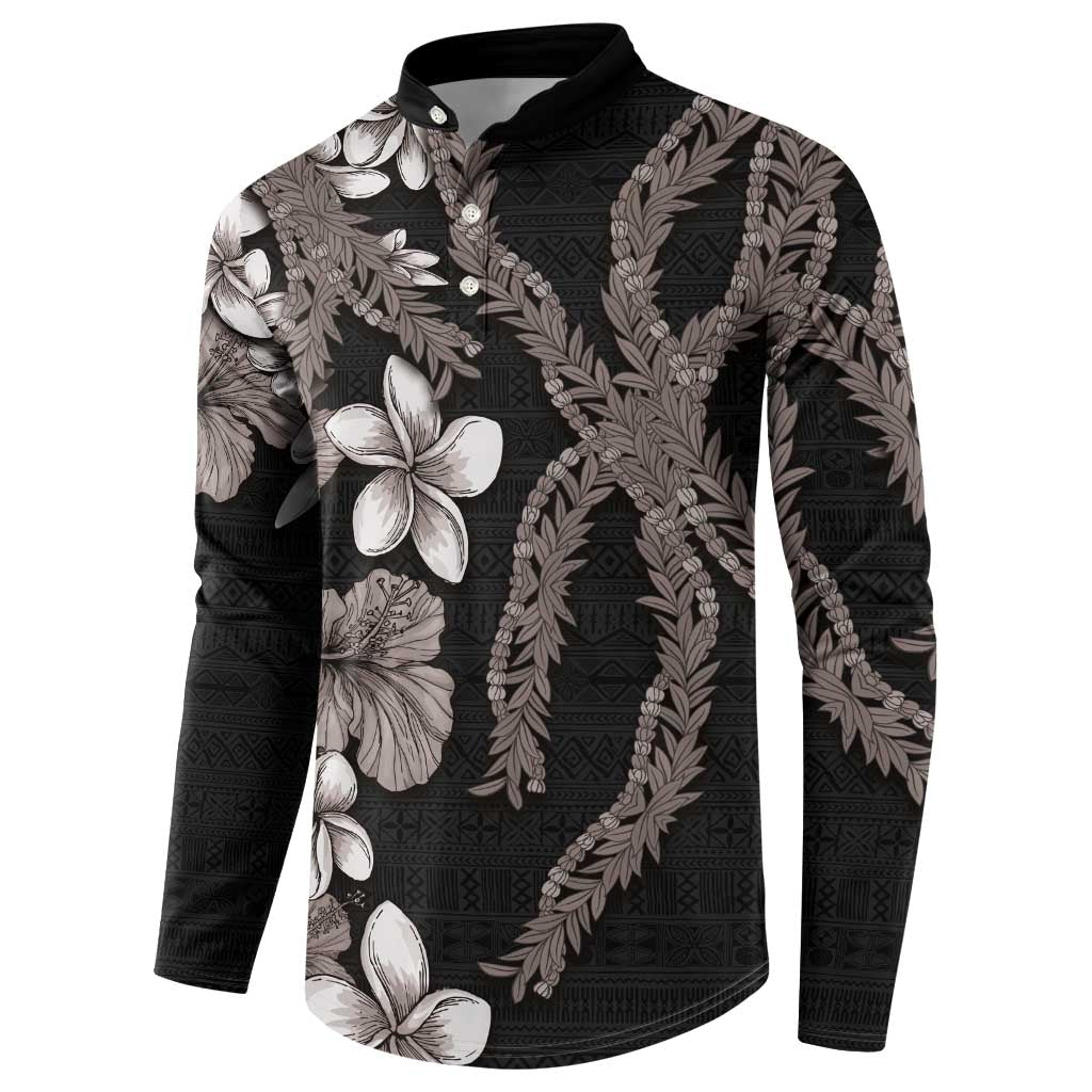 Hawaiian Tropical Flowers and Maile Pikake Button Sweatshirt Polynesian Tribal Pattern Grayscale Mode LT03 - Polynesian Pride