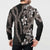 Hawaiian Tropical Flowers and Maile Pikake Button Sweatshirt Polynesian Tribal Pattern Grayscale Mode