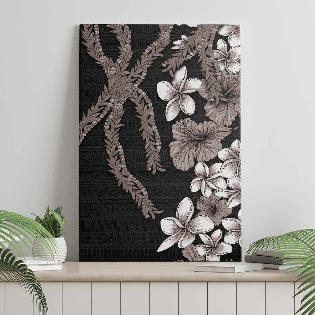 Hawaiian Tropical Flowers and Maile Pikake Canvas Wall Art Polynesian Tribal Pattern Grayscale Mode LT03 - Polynesian Pride