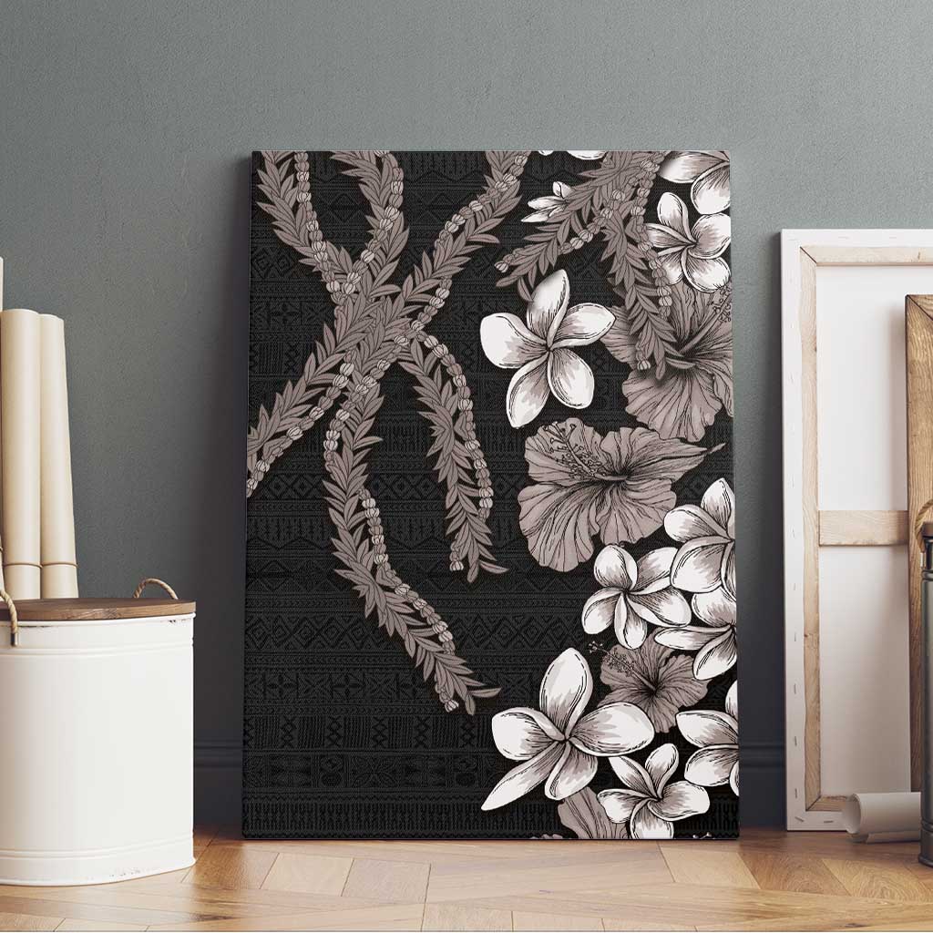 Hawaiian Tropical Flowers and Maile Pikake Canvas Wall Art Polynesian Tribal Pattern Grayscale Mode LT03 - Polynesian Pride