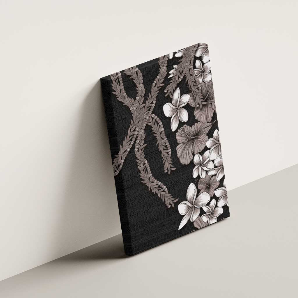 Hawaiian Tropical Flowers and Maile Pikake Canvas Wall Art Polynesian Tribal Pattern Grayscale Mode LT03 - Polynesian Pride