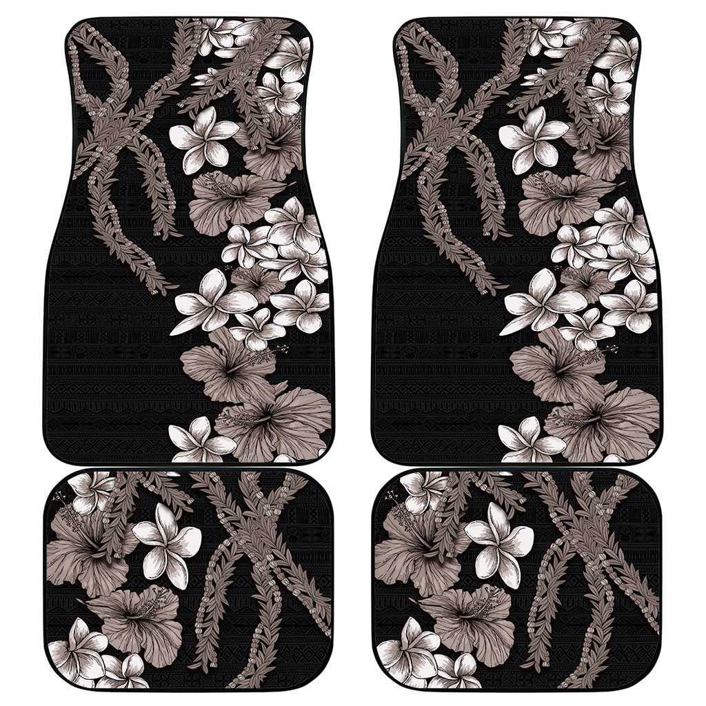 Hawaiian Tropical Flowers and Maile Pikake Car Mats Polynesian Tribal Pattern Grayscale Mode
