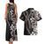 Hawaiian Tropical Flowers and Maile Pikake Couples Matching Tank Maxi Dress and Hawaiian Shirt Polynesian Tribal Pattern Grayscale Mode