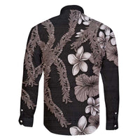 Hawaiian Tropical Flowers and Maile Pikake Family Matching Mermaid Dress and Hawaiian Shirt Polynesian Tribal Pattern Grayscale Mode LT03 - Polynesian Pride