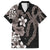 Hawaiian Tropical Flowers and Maile Pikake Family Matching Off The Shoulder Long Sleeve Dress and Hawaiian Shirt Polynesian Tribal Pattern Grayscale Mode