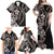 Hawaiian Tropical Flowers and Maile Pikake Family Matching Off Shoulder Maxi Dress and Hawaiian Shirt Polynesian Tribal Pattern Grayscale Mode