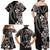 Hawaiian Tropical Flowers and Maile Pikake Family Matching Off Shoulder Maxi Dress and Hawaiian Shirt Polynesian Tribal Pattern Grayscale Mode