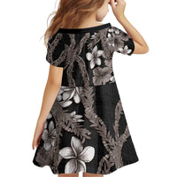 Hawaiian Tropical Flowers and Maile Pikake Family Matching Puletasi and Hawaiian Shirt Polynesian Tribal Pattern Grayscale Mode LT03 - Polynesian Pride
