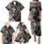 Hawaiian Tropical Flowers and Maile Pikake Family Matching Puletasi and Hawaiian Shirt Polynesian Tribal Pattern Grayscale Mode