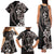 Hawaiian Tropical Flowers and Maile Pikake Family Matching Tank Maxi Dress and Hawaiian Shirt Polynesian Tribal Pattern Grayscale Mode