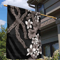 Hawaiian Tropical Flowers and Maile Pikake Garden Flag Polynesian Tribal Pattern Grayscale Mode LT03 - Polynesian Pride