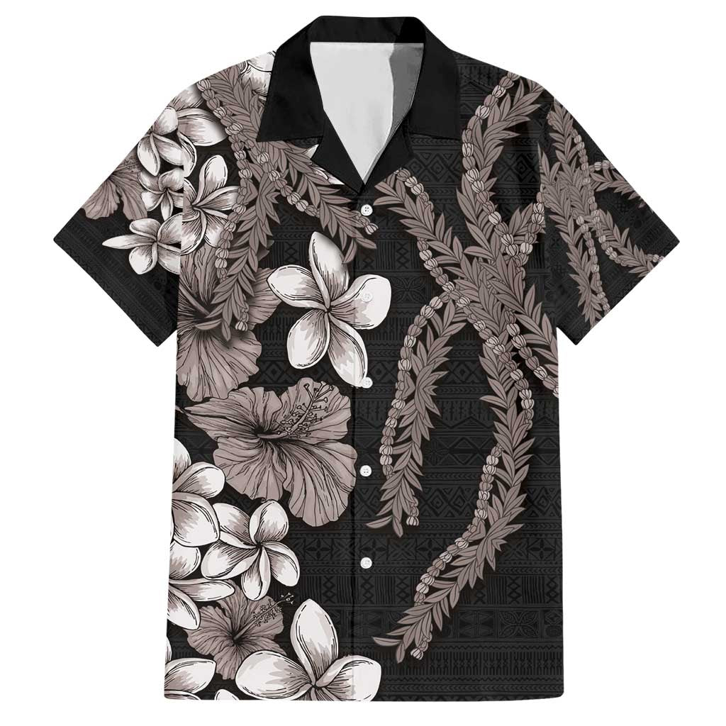 Hawaiian Tropical Flowers and Maile Pikake Hawaiian Shirt Polynesian Tribal Pattern Grayscale Mode LT03 Black - Polynesian Pride