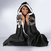Hawaiian Tropical Flowers and Maile Pikake Hooded Blanket Polynesian Tribal Pattern Grayscale Mode LT03 - Polynesian Pride