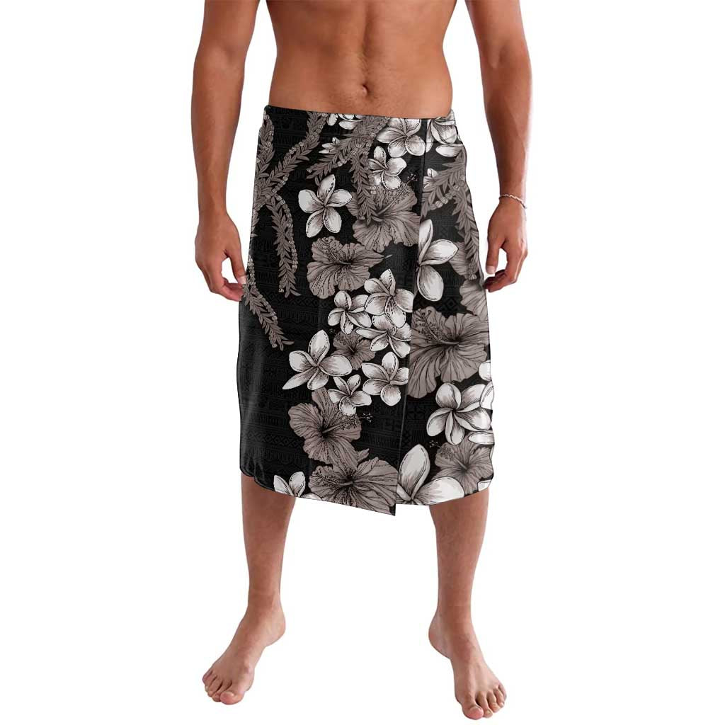 Hawaiian Tropical Flowers and Maile Pikake Lavalava Polynesian Tribal Pattern Grayscale Mode LT03 Black - Polynesian Pride