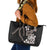 Hawaiian Tropical Flowers and Maile Pikake Leather Tote Bag Polynesian Tribal Pattern Grayscale Mode