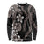 Hawaiian Tropical Flowers and Maile Pikake Long Sleeve Shirt Polynesian Tribal Pattern Grayscale Mode