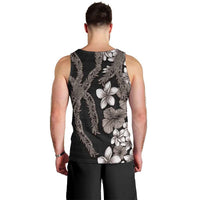 Hawaiian Tropical Flowers and Maile Pikake Men Tank Top Polynesian Tribal Pattern Grayscale Mode LT03 - Polynesian Pride