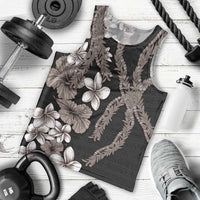 Hawaiian Tropical Flowers and Maile Pikake Men Tank Top Polynesian Tribal Pattern Grayscale Mode LT03 - Polynesian Pride