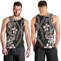 Hawaiian Tropical Flowers and Maile Pikake Men Tank Top Polynesian Tribal Pattern Grayscale Mode LT03 - Polynesian Pride
