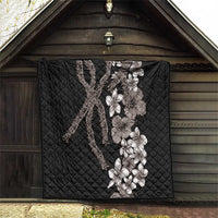 Hawaiian Tropical Flowers and Maile Pikake Quilt Polynesian Tribal Pattern Grayscale Mode