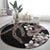 Hawaiian Tropical Flowers and Maile Pikake Round Carpet Polynesian Tribal Pattern Grayscale Mode