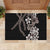 Hawaiian Tropical Flowers and Maile Pikake Rubber Doormat Polynesian Tribal Pattern Grayscale Mode