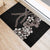 Hawaiian Tropical Flowers and Maile Pikake Rubber Doormat Polynesian Tribal Pattern Grayscale Mode