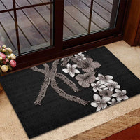 Hawaiian Tropical Flowers and Maile Pikake Rubber Doormat Polynesian Tribal Pattern Grayscale Mode LT03 - Polynesian Pride