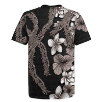 Hawaiian Tropical Flowers and Maile Pikake Rugby Jersey Polynesian Tribal Pattern Grayscale Mode LT03 - Polynesian Pride