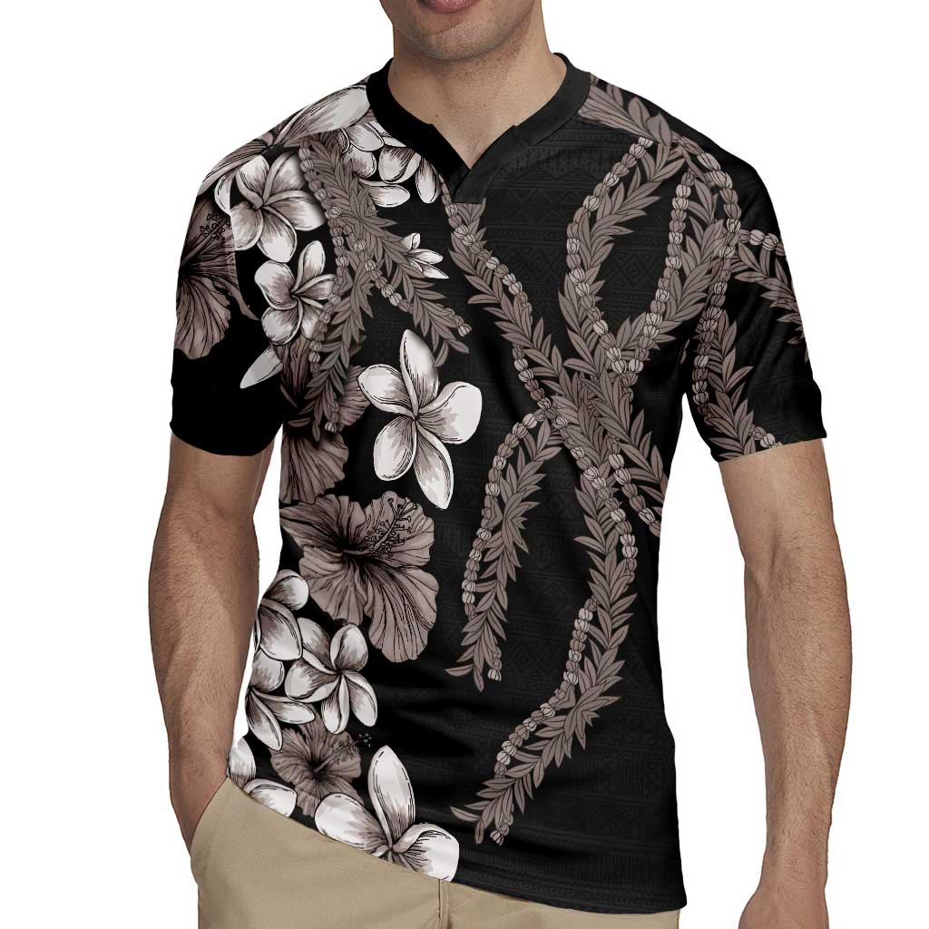 Hawaiian Tropical Flowers and Maile Pikake Rugby Jersey Polynesian Tribal Pattern Grayscale Mode LT03 - Polynesian Pride
