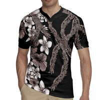 Hawaiian Tropical Flowers and Maile Pikake Rugby Jersey Polynesian Tribal Pattern Grayscale Mode LT03 - Polynesian Pride
